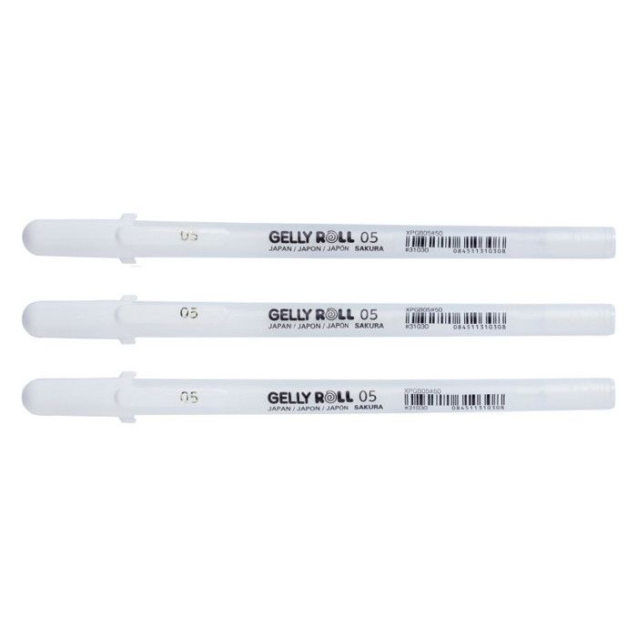 Stylo Gel - Sakura - Gelly Roll 05 - Pointe Fine 0.3mm - Blanc Brillant - Lot de 3