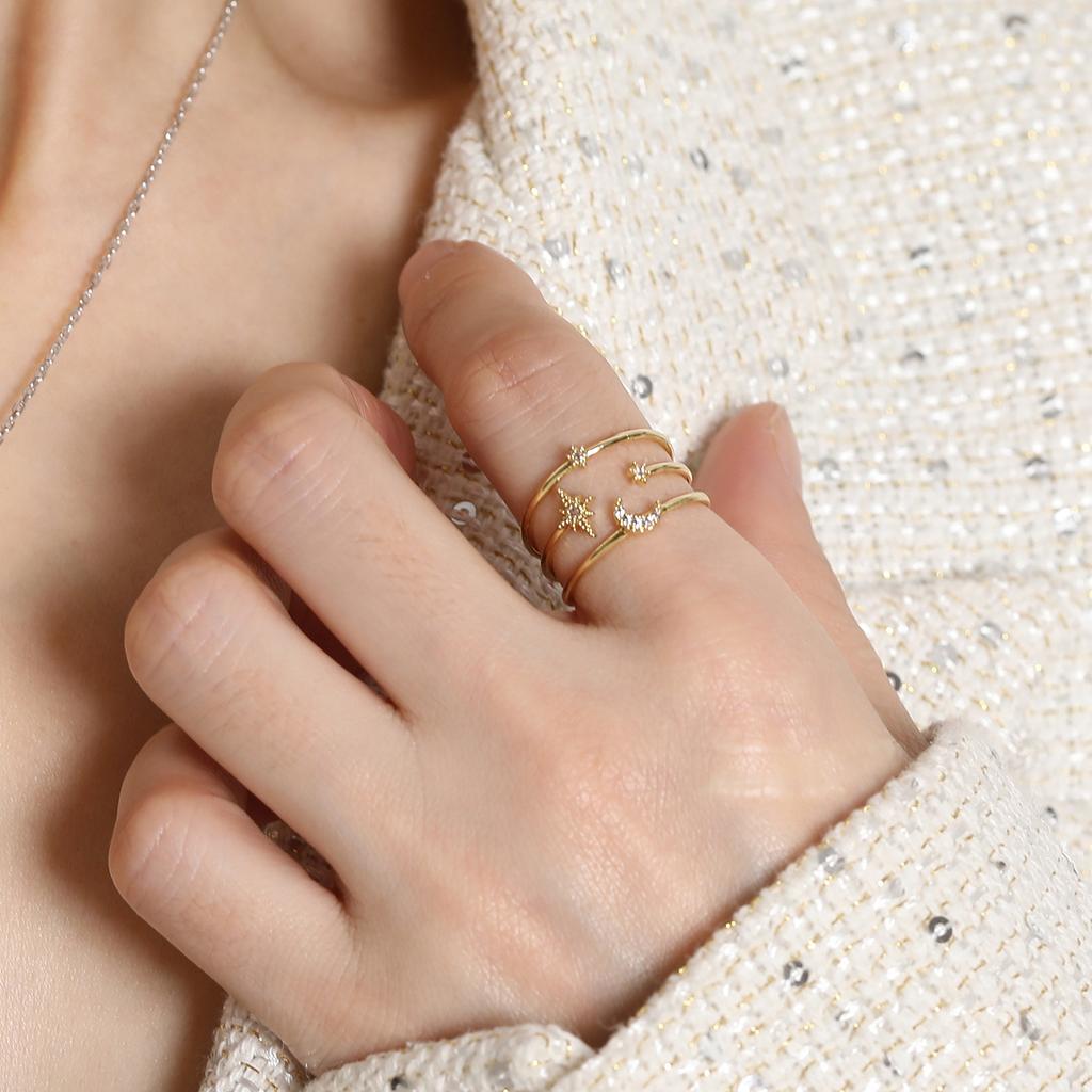 Heiß verkaufender kreativer einfacher Temperament Damenring, Stern Mond geometrische High-End-Ringe