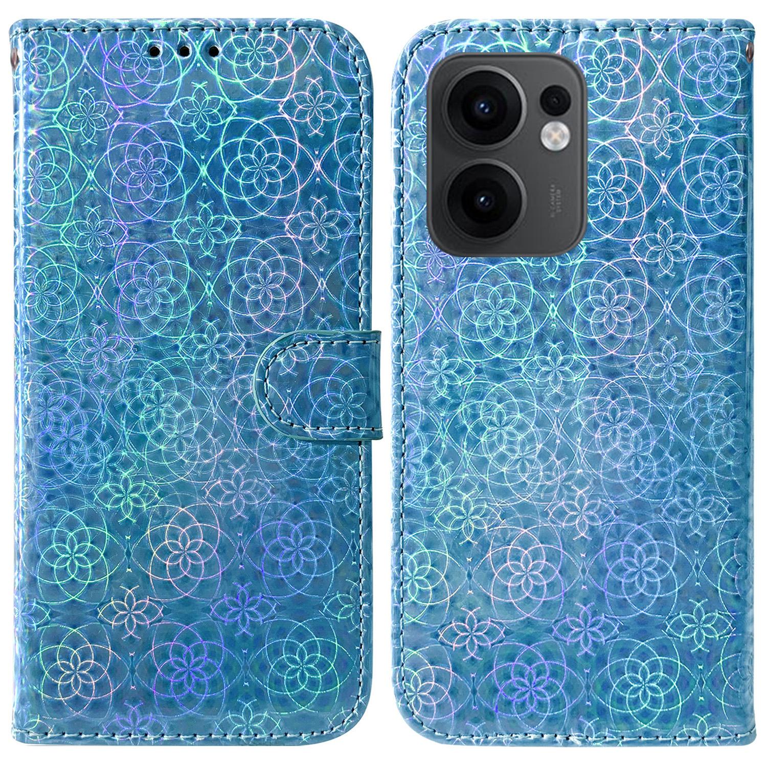 

For Oppo Reno13 F 5G Stand Case Dazzling Flower Leather Phone Cover Blue