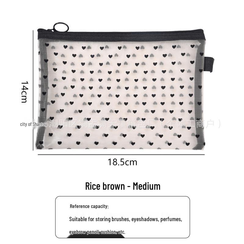 High-Value Heart Mesh Makeup Bag - Portable Lipstick & Cosmetics Storage
