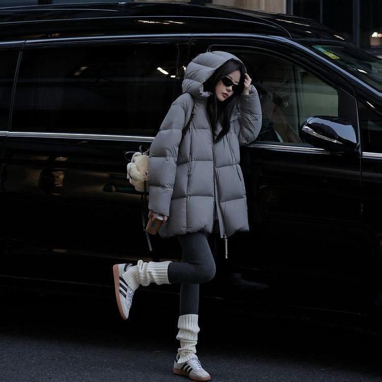 Down Jacket Women's Mid-length New Thickened Hooded Cotton-padded Jacket for Small People