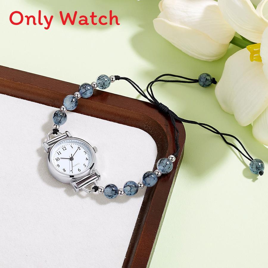 Kleine duftende gewebte Uhr für Damen Armband Digitalanzeige Lässig Elegant Teerosen Perlenuhr