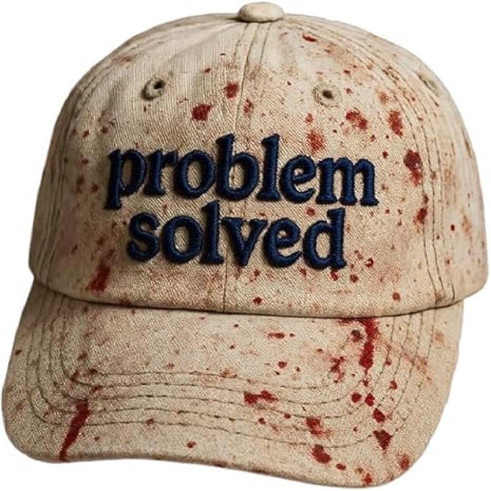 Unisex Casual Dark Blood Stain Hat Problem Solved Hat Embroidered Baseball Men Ball Cap Halloween Horror Costume Prop