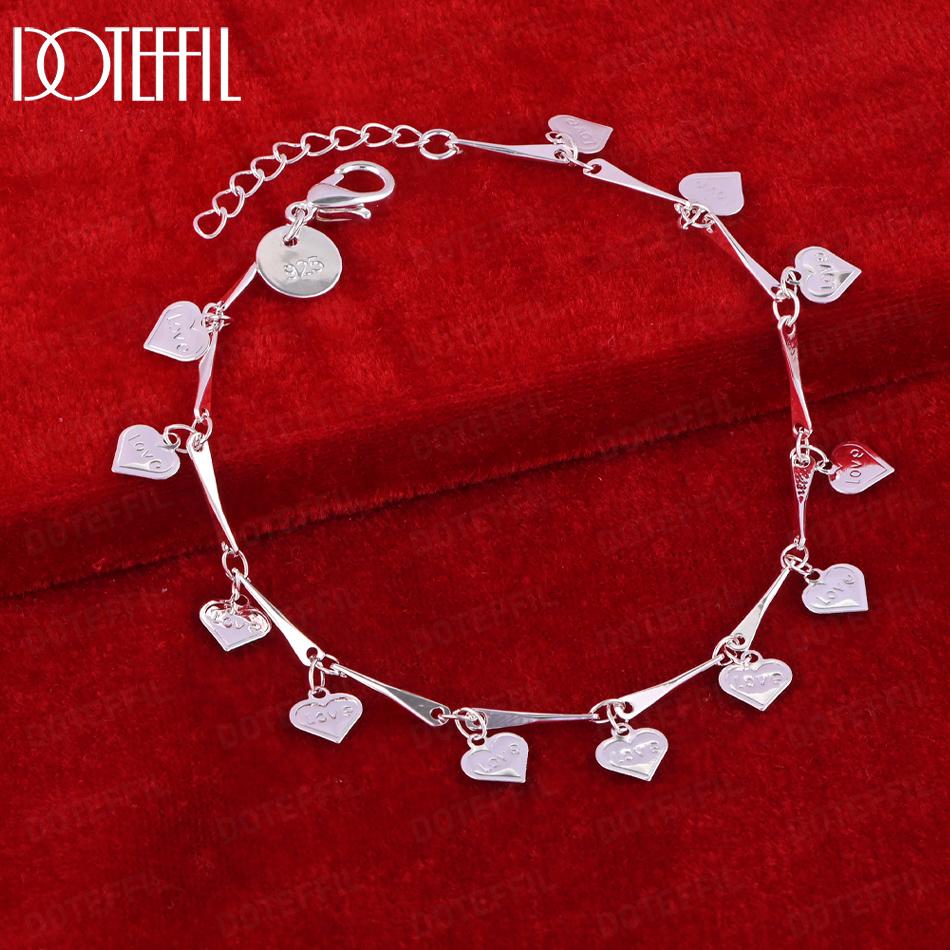 Prata de Lei 925 Corrente de Bambu Pingente em Forma de Coração Pulseira Presente de Casamento Joias