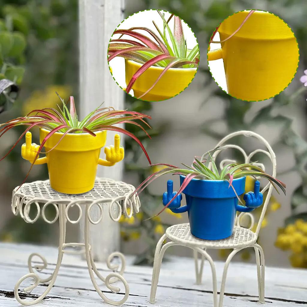 Ghiveci de flori interesant și unic cu degetul mijlociu, ghiveci mic interesant pentru plante de interior, ghiveci zâmbitor cu degetul mijlociu îndreptat în sus