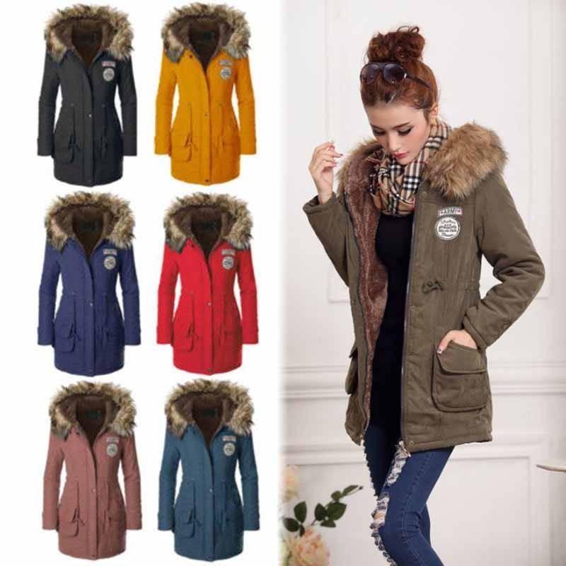 New Women's Warm Cotton Jacket With Fur Collar Hooded Parka For Winter