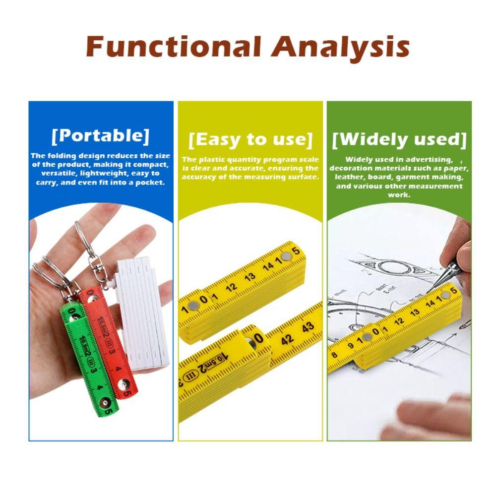 Portable 0.5m 10-Fold Folding Ruler Double-sided Scale Anti Pinch Plastic Ruler with Keychain Gauge Bricklaying