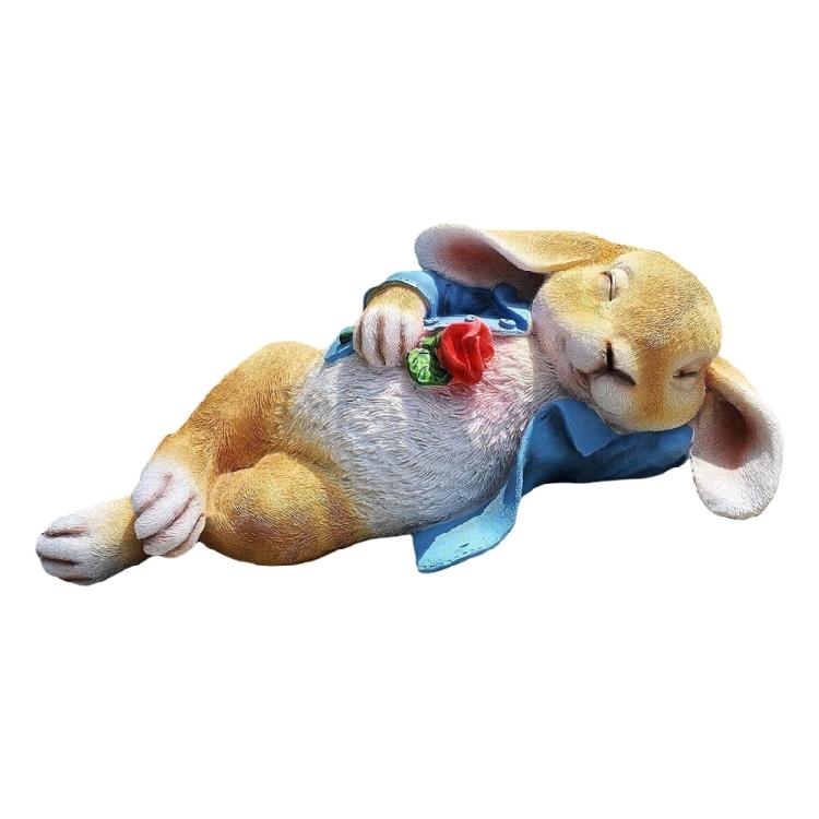 Resins Rabbit Statue Funny Sleep Bunnies Holding Rose Figurine Ornament for Easters Party Garden Landscape Decoration 1