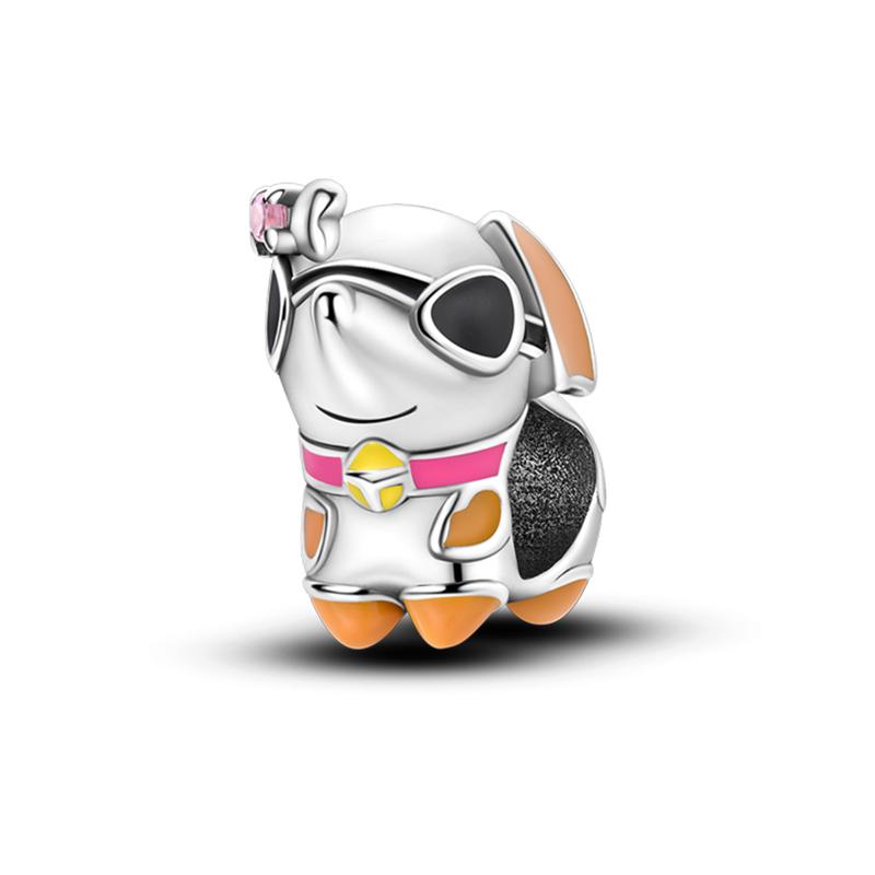 925 Silver Color Pink Rabbit Sheep Cat Dog Animal Charms Beads Fit 3mm 925 Bracelets Fine DIY Birthday Jewelry Make