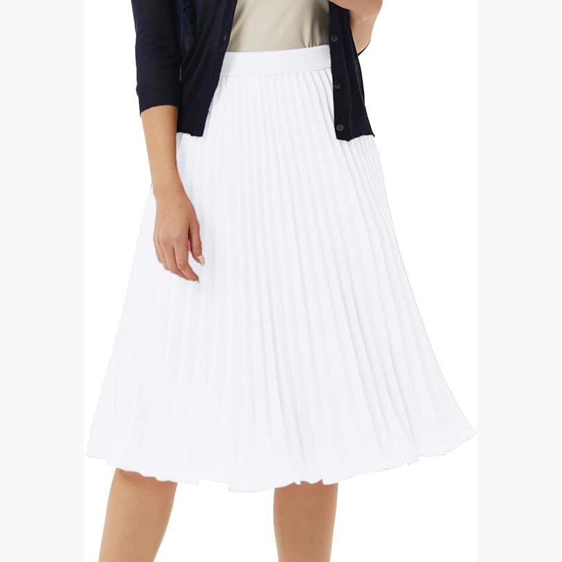 European & American Pleated Mid-Length Skirt – Elastic High Waist, Slimming Fit