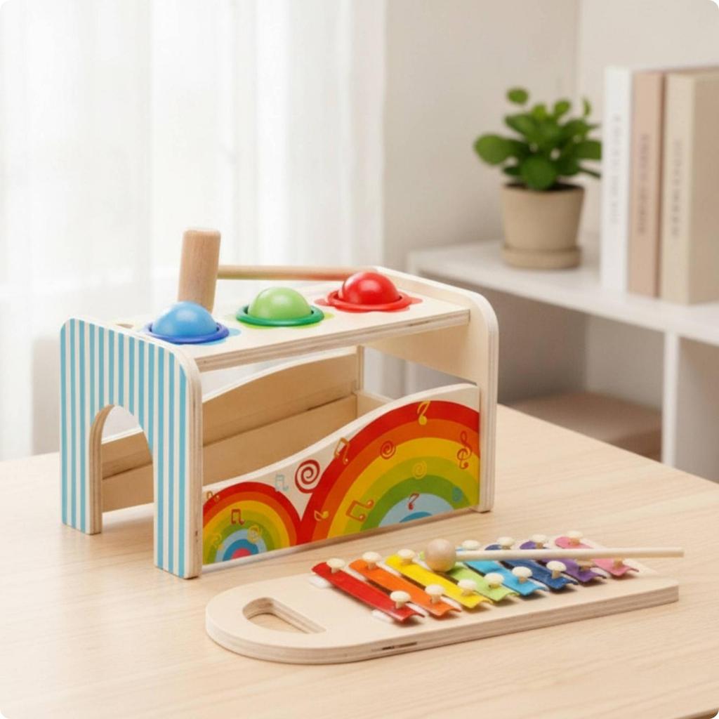 Wooden Music Pounding Bench Multifunction Xylophone Toy Educational Musical Tap