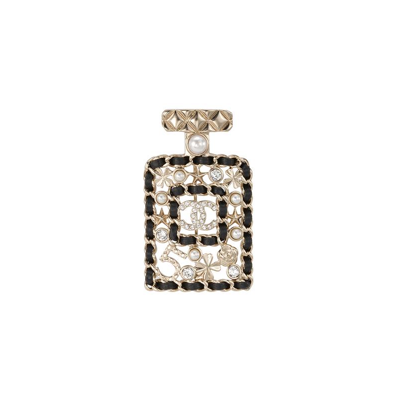 

CHANEL Classic Perfume Bottle Metal Rhinestone Brooch Women s Gold золотий