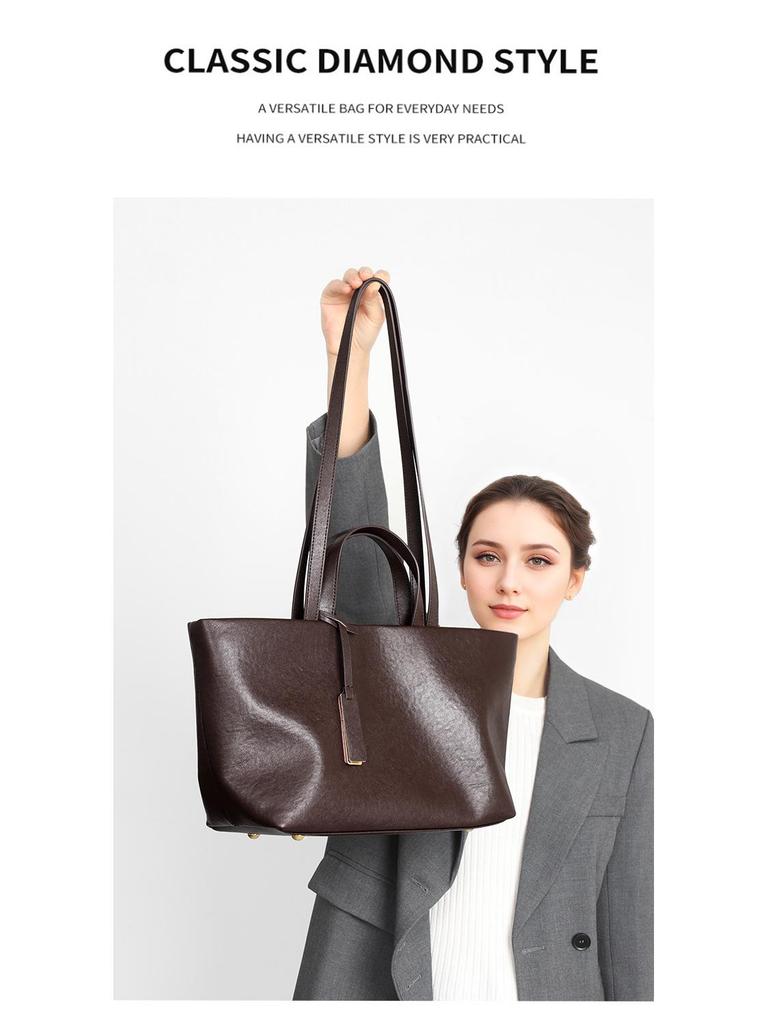 New Women's Genuine Leather Large Capacity Retro Tote & Crossbody Bag