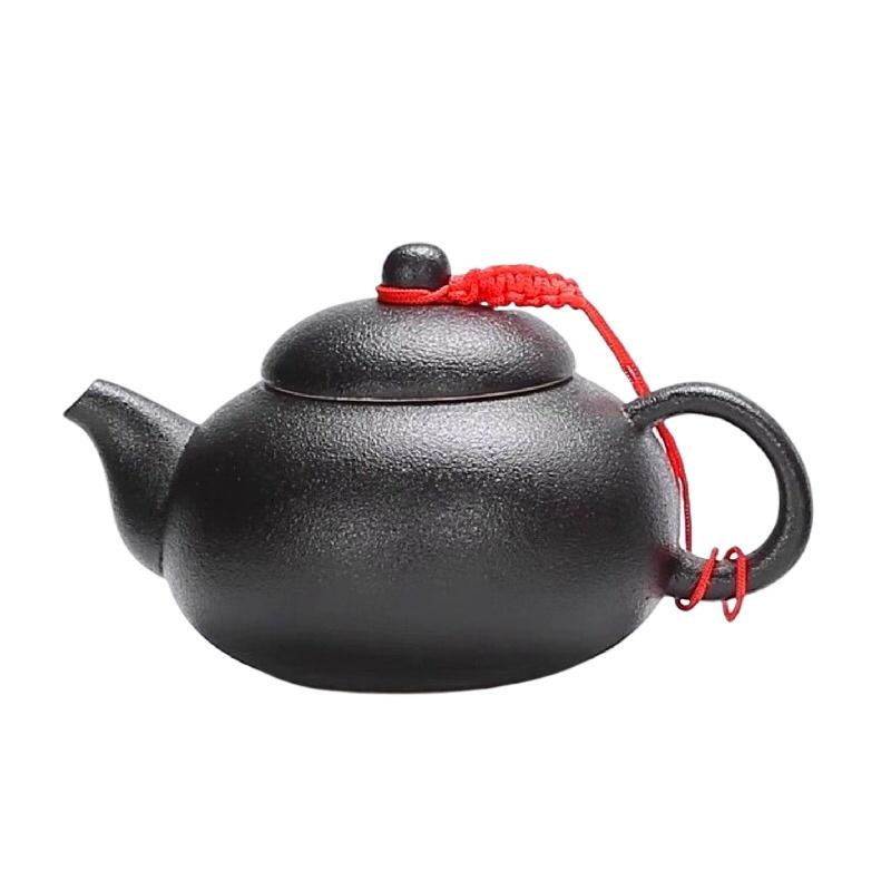 1pcs Ceramic Teapot Household Chinese Black Pottery Teapot Half Handmade Teapot Office Kung Fu Tea Set Colored Glazed Tea Set