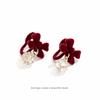 New Year Red Bow Rhinestone Ear Cuff: No-Piercing Chinese-Style Flocking Earring