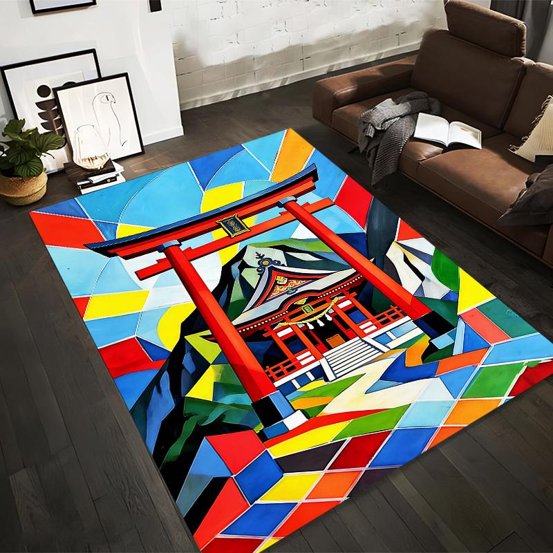

Colorful Japanese Temple and Torii Gate Pattern Carpet Design Suitable for use as an anti-slip for living room bedroom sofas 40x60cm( 15x23in )
