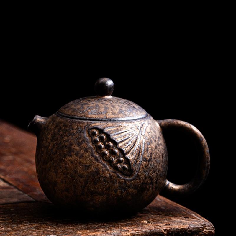 

Old Rock Mud Rough Pottery Tea Pot Retro Black gold glazeTeapot Tea Kettle Tea Ceremony Tea Making Single Pot Tea Ceremony