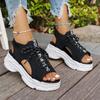 Mode Mesh Damen Sandalen Neuer Sommer Trend Schnür-Plateau Schuhe für Damen Offene Zehenpartie Strand Casual Absatz Sandalen Sandalias De Mujer