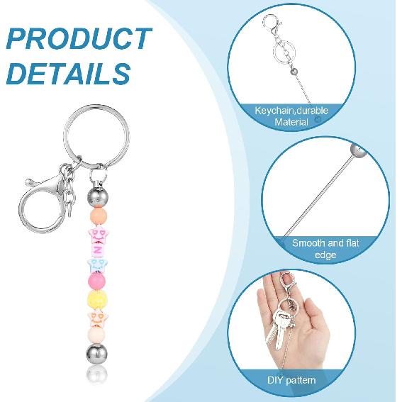 20 Pcs Beadable Keychain Bars, Blank DIY Kit for Beads, Metal Beaded Making Supplies