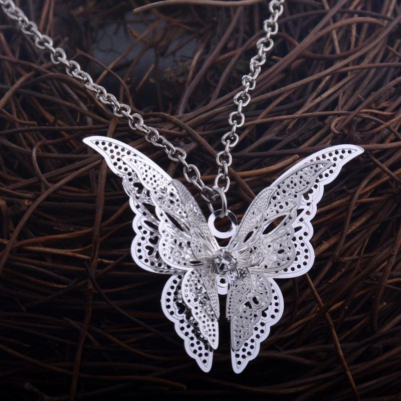 Elegant Silver-plated Hollow Butterfly Necklace With Sparkling Crystal Inlay
