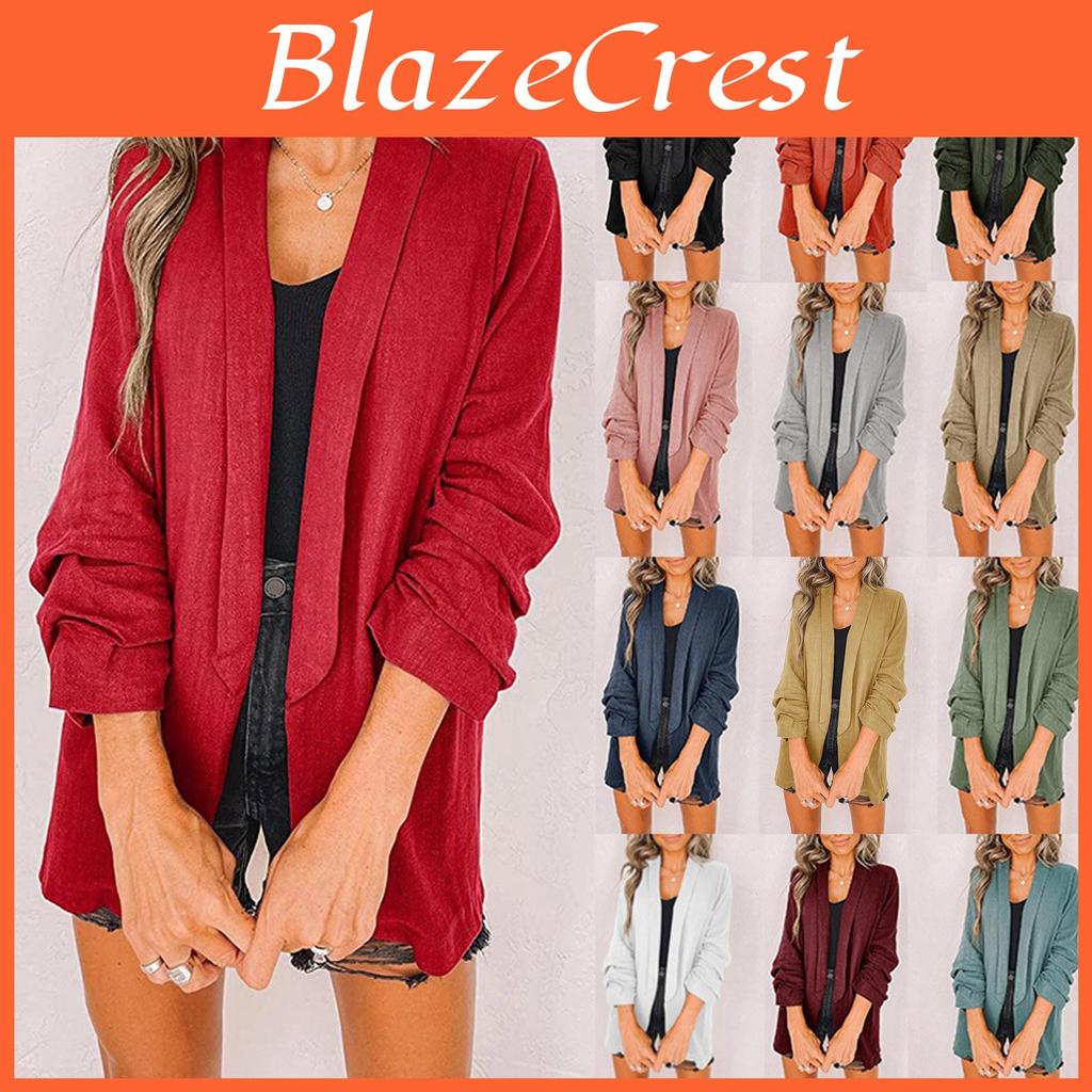 Open Casual Womens Front Lapel Cardigan Long Sleeve Work Office Suit Jacket Coat