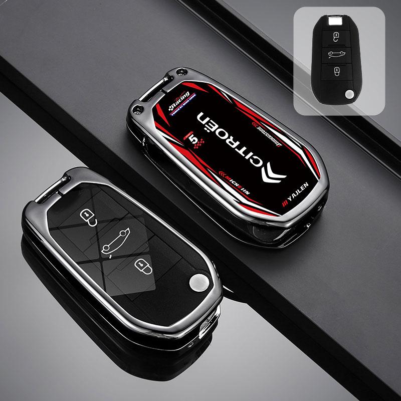 New Zinc Alloy Leather Car Flip Key Case Cover Holder Shell Keyring For Citroen C3 C4 CACTUS C6 C8 Car Key Protector Accessories