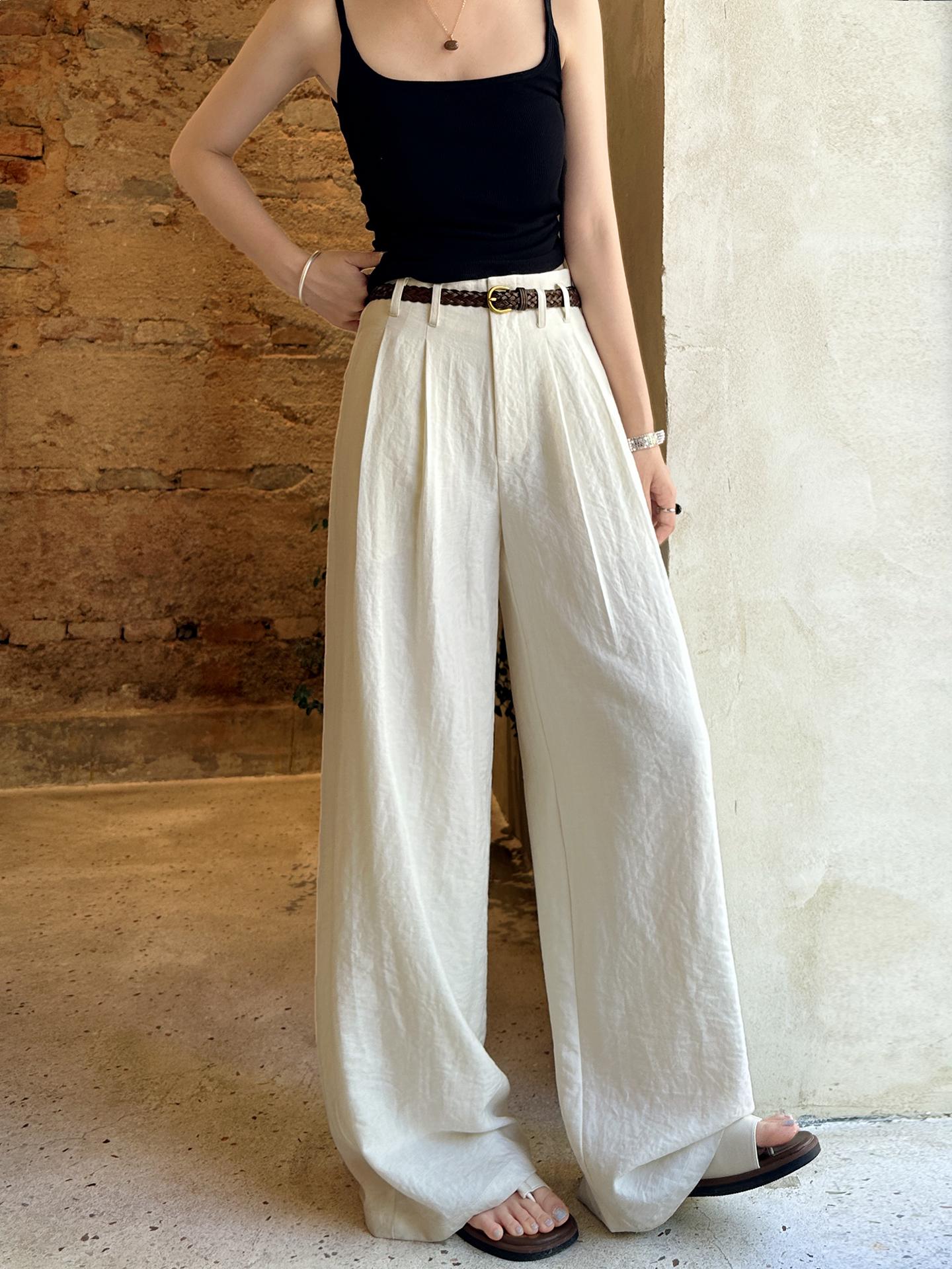 

Old Money Style Women s Summer 2026 High-Waisted Linen Wide-Leg Pants - Slimming, Casual, Drape L