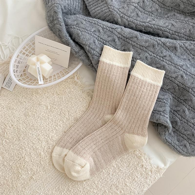 Autumn New Products Xiaohe Si Trendy Socks Thick Needles And Threads And Hairy Contrasting Colors In The Middle Tube Pile Of Socks Girls