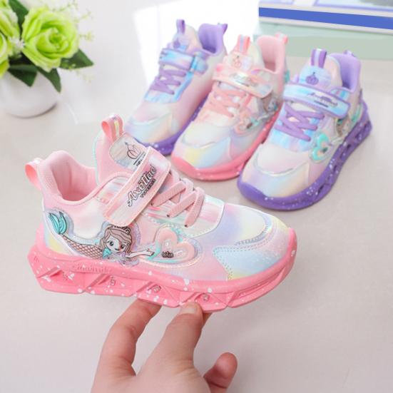 Kids Sneakers Toddler Sports Shoes with Lights Breathable Anti-skid Princess Shoes Children Running Trainers