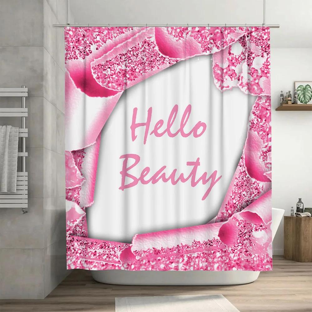 White Waterproof Shower Curtain with Gold Red Decorative Print Home Decoration Bathroom Accessory for Bathtub Cover (Set) by Tau