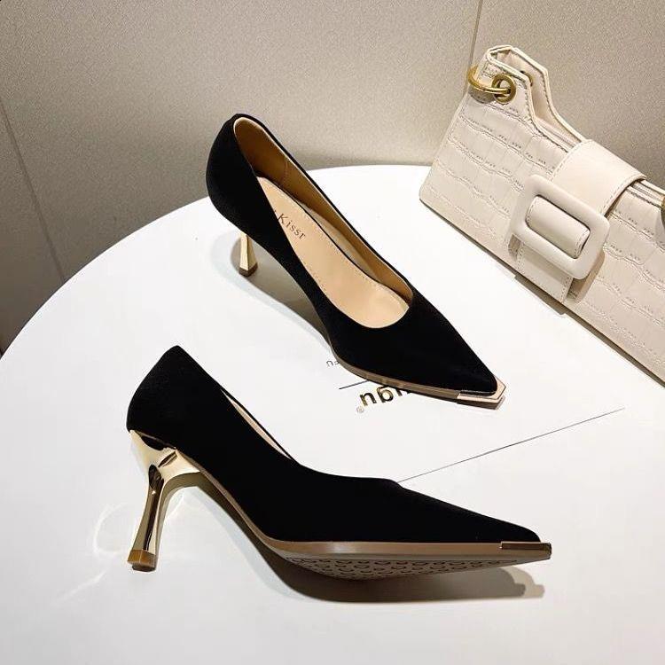 Fashion Women Shoes 2024 Spring Pumps Beige High Heels Work Dress Professional Pointed Wedge Sandals Ladies Shallow Mouth Latest 12cm Me