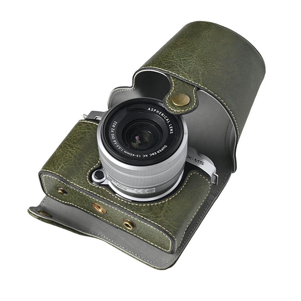For Fujifilm X-M5 Protective Cover Litchi Textured PU Leather Camera Case with Shoulder Strap