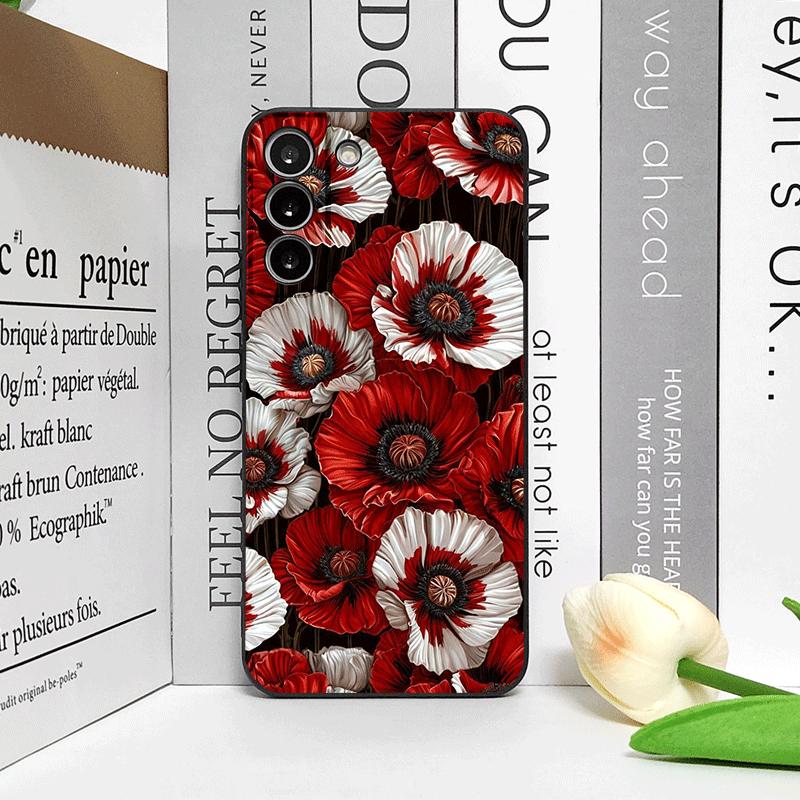 Retro Mohnblüte Blüte Heißes Rotes Bedrucktes Handyhülle für Samsung Galaxy A56 A14 A55 A16 A54 A36 A53 A52 A51 A22 Florale Weiche Hülle