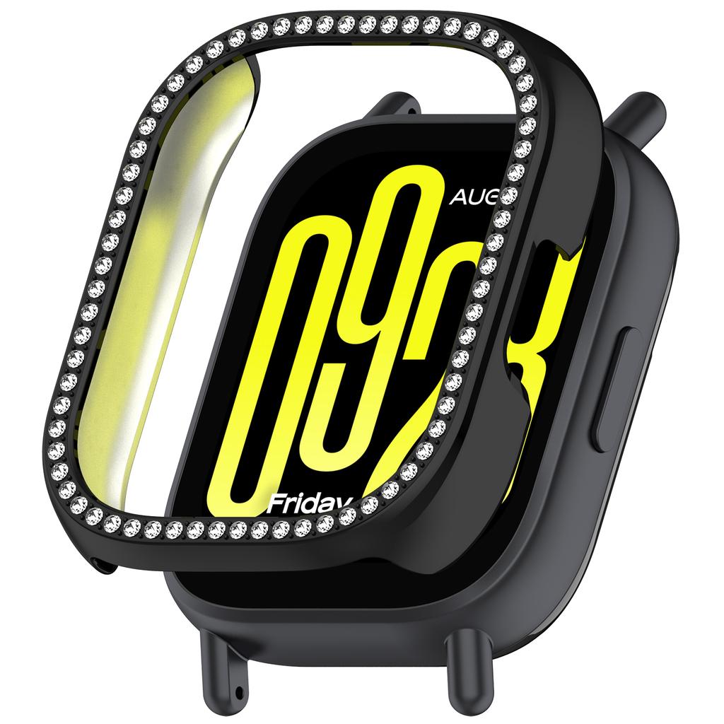 For Xiaomi Redmi Watch 5 Lite Watch Case Rhinestone Decor Hollow Electroplating PC Watch Cover