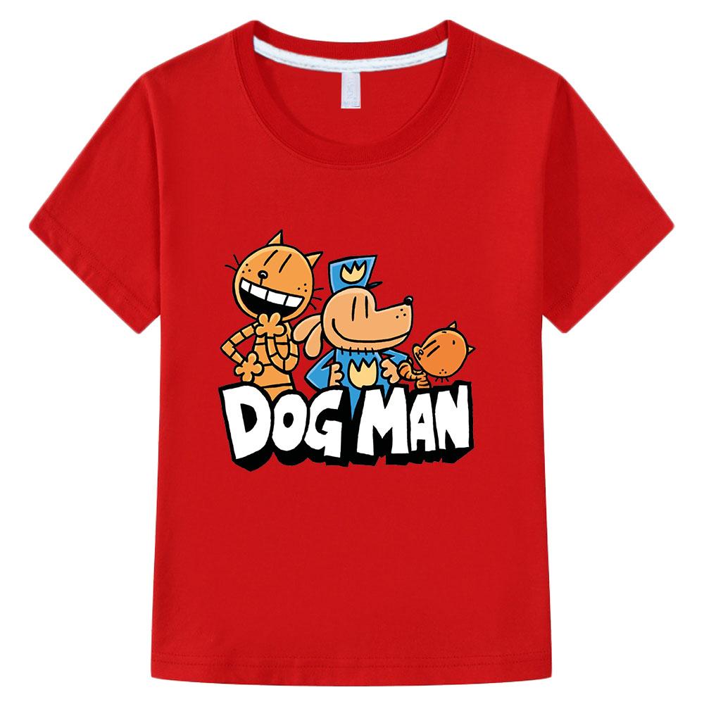 

Dog Man 100% Cotton Cartoon Children s T-Shirt Anime Print Kids Tees Kawaii Boys Girls Tops O-Neck Short Sleeve Summer Toddler 100 красный