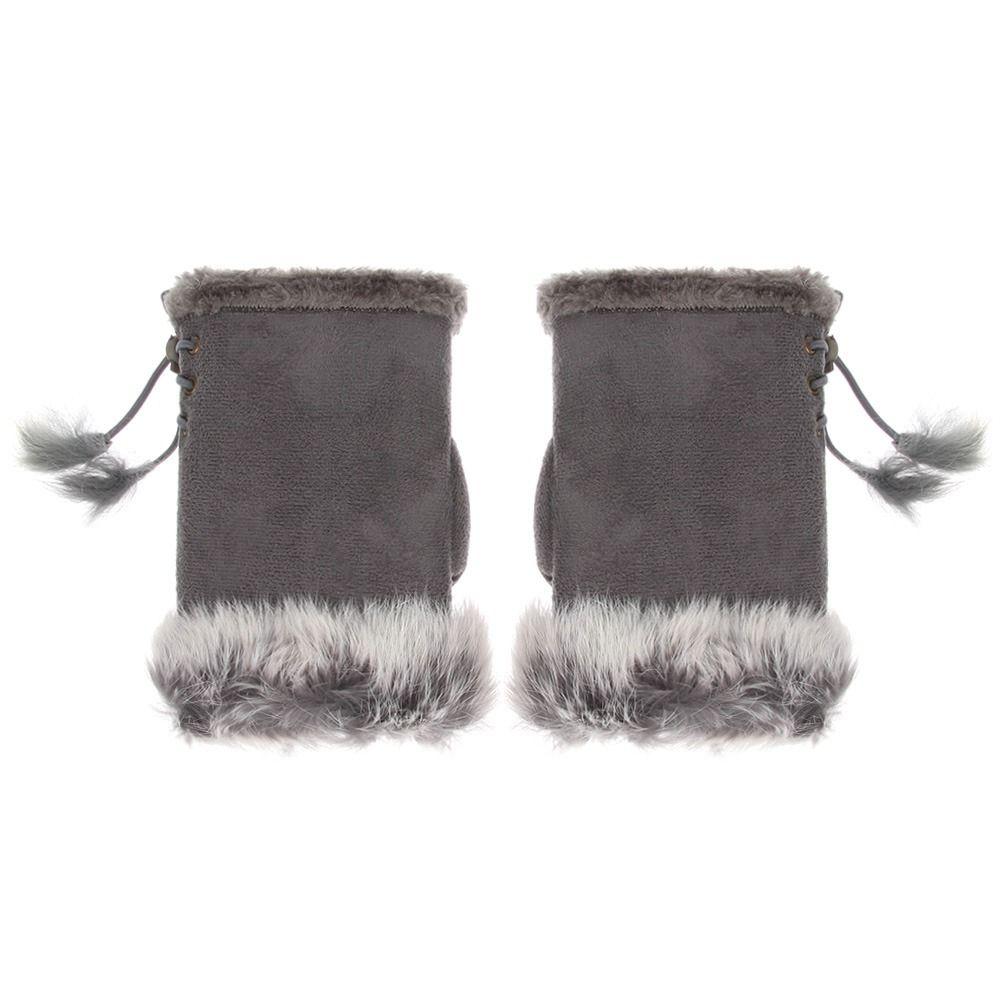 Thicken Solid Color Winter Girls Fashion Accessories Plush Mittens Fingerless Gloves Elastic Gloves