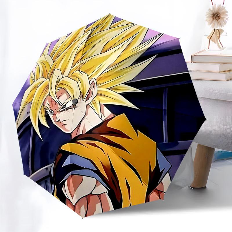 

1pc Dragon Ball Z Super Saiyan Goku Automatic Folding Umbrella - Portable 3-Fold Design, 8-Bone Iron Frame Outdoor Umbrella, Perfect Gift for Fans, Tr