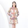 Spring Summer Women Stand Collar Single Breasted Retro Print Oversize Plus Size Party Dresses with Belt