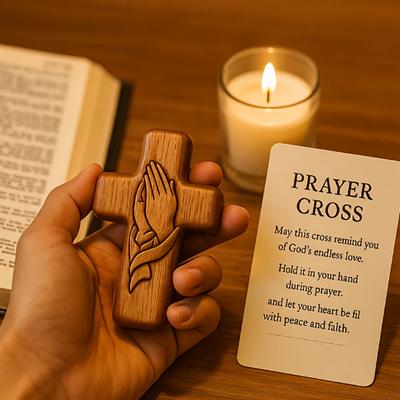 Resin 3D Pocket Prayer Cross with Holy Water Droplet Design & Prayer Card - Portable Christian Religious Gift,for Christ Symbol