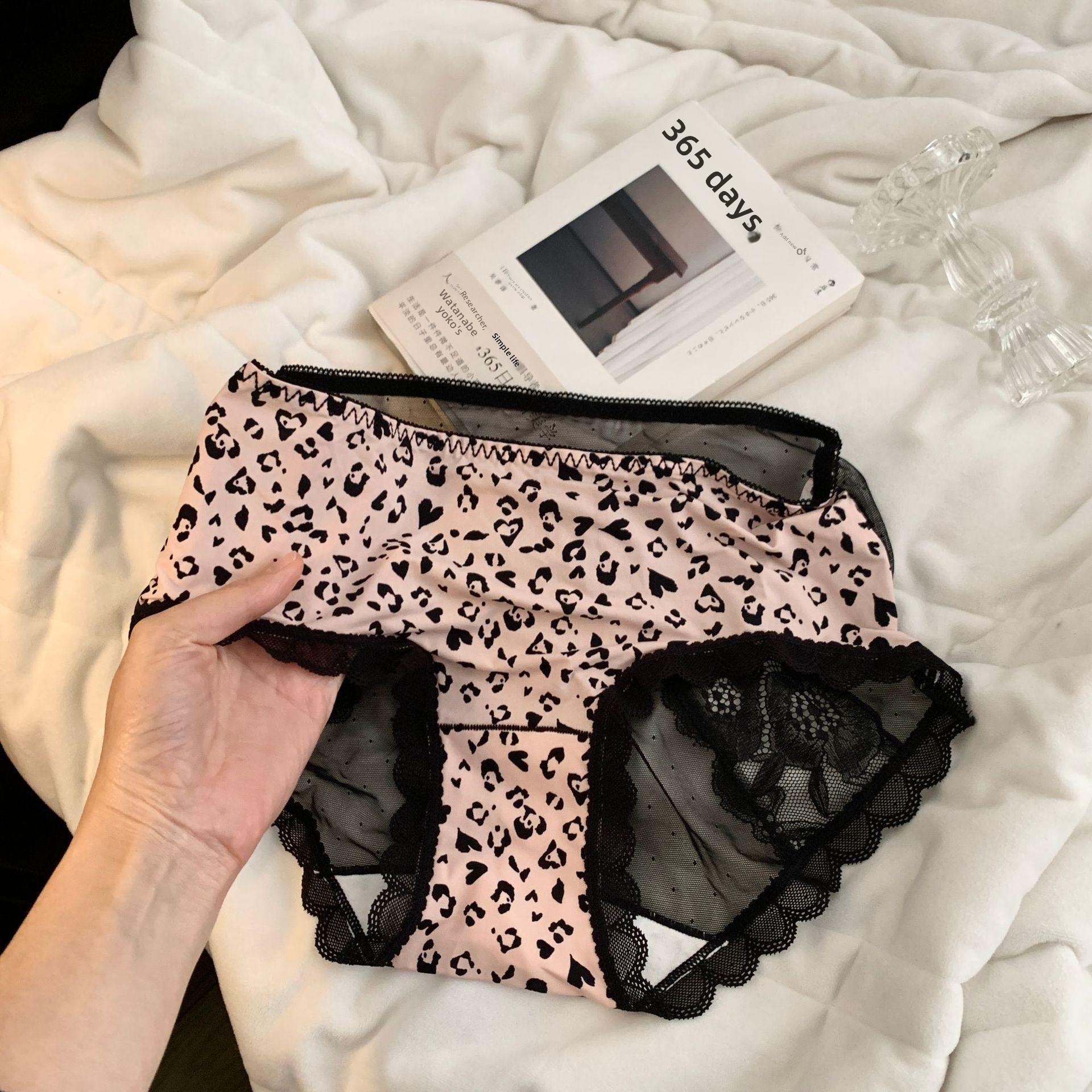 

Ladies Summer Pure Leopard Lace 10A Antibacterial Cotton Extended Crotch Waist Triangle Briefs One size світло-рожевий колір