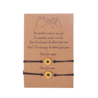 Sunflower Daisy Alloy Friendship Bracelet with Wax Thread Woven Design