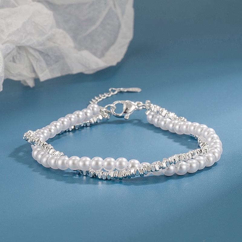 

Двухслойный браслет в корейском стиле, женский ниша холодного ветра, дизайнерские украшения, браслет с пряжкой, изысканный женский браслет, ювелирные изделия, подарки подруге 1PCS серебряный