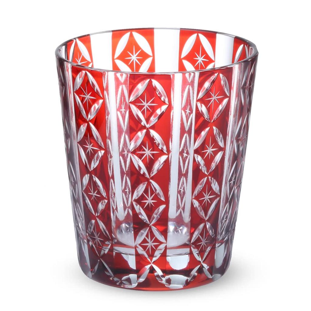 Nostalgia Kiriko Glass Shippo Current Model J-kitchens Cup, 79xH90mm, 220cc, Red, Bisho,