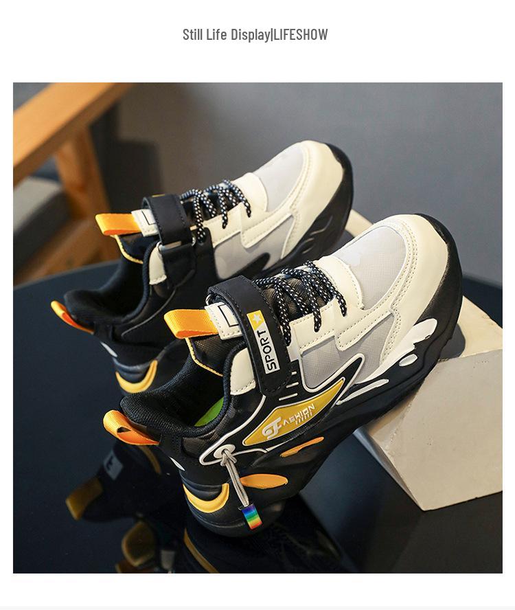 Waterproof Leather Boys' Sneakers: Lightweight, Breathable, Soft Sole Casual Running Shoes for Medium and Large Primary School Children.