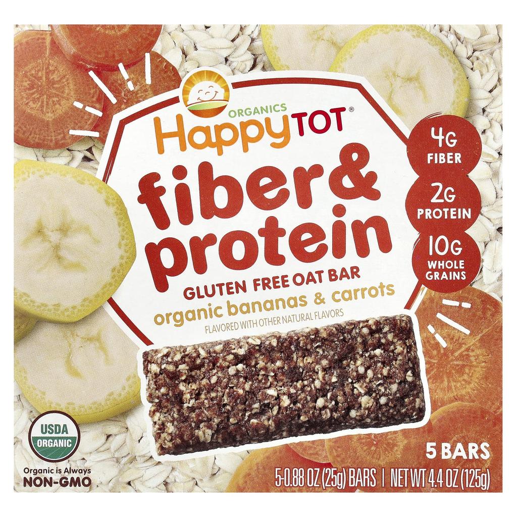 Happy Family Organics Organics Happytot®, Fiber and Protein Oat Bars, Organic Banana and Carrot, 5 Bars, 0.88 Oz (25 G) Each