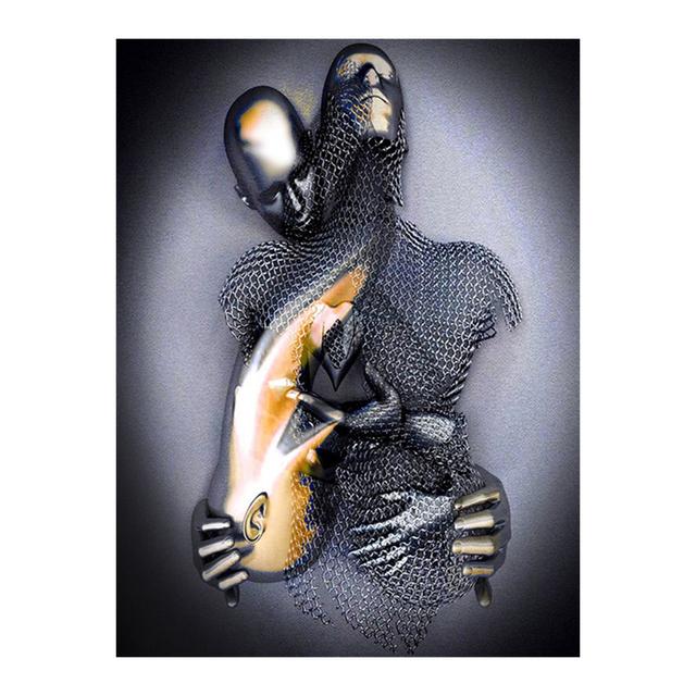 Metal Figure Statue Posters Print Modern Lovers Sculpture Canvas Painting Wall Art Wall Pictures for Room Home Decoration No Frame