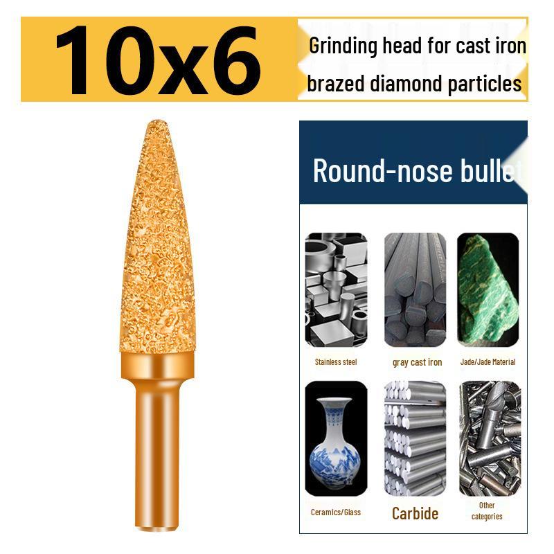 Brazed Bullet Diamond Grinding Bit for Cast Iron, 6mm Shank, 15 Polishing