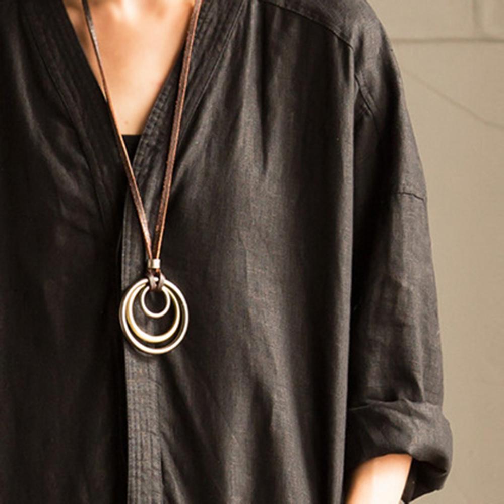 Fashion Punk Vintage Leather Choker Circle Pendants Jewelry Sweater Necklace Clothes Decor