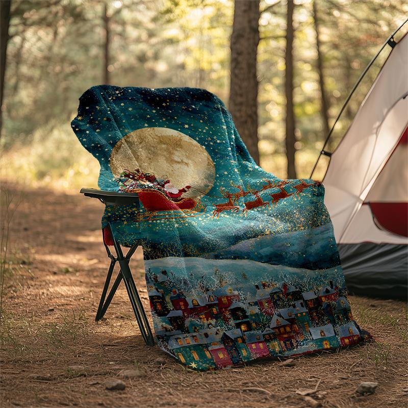Christmas Santa Claus Theme Printed Blanket - Perfect for Couch, Bed, Travel & Outdoor Use | Machine Washable, Cozy & Durable.