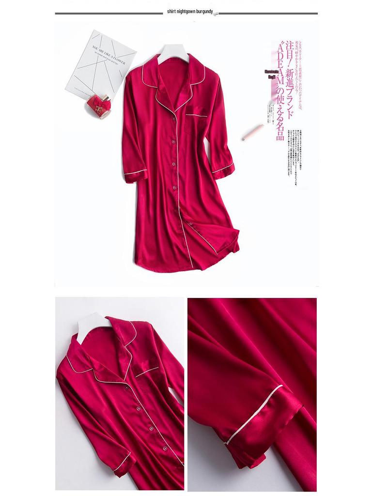Spring/Summer 7-Sleeve Ice Silk Pajamas Shirt & Nightdress - Douyin Influencer Edition